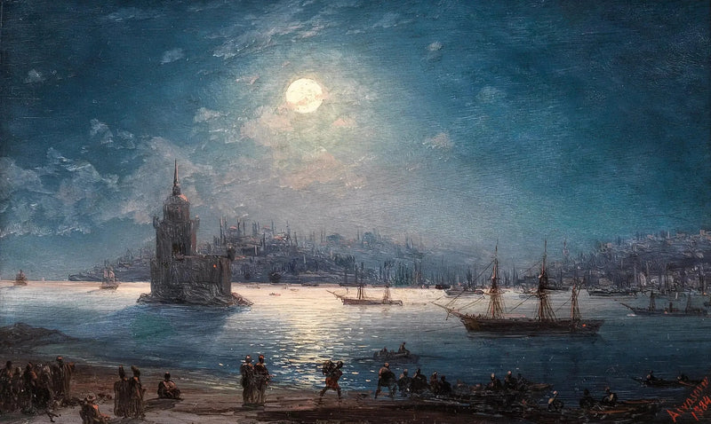 Vista sul Bosforo con Santa Sofia e la Torre della Vergine al chiaro di luna - Ivan Aïvazovski