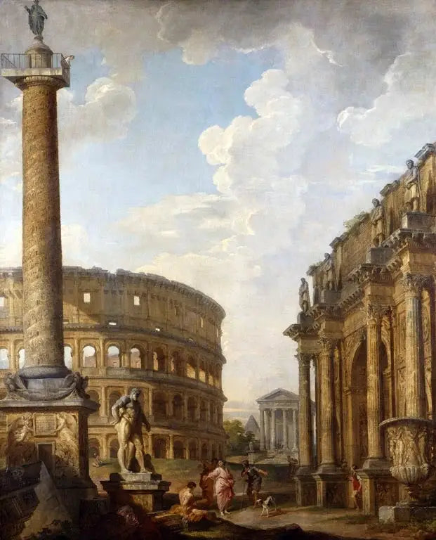 Vista del Caprice con la colonna Trajane e le rovine romane - Giovanni Paolo Panini
