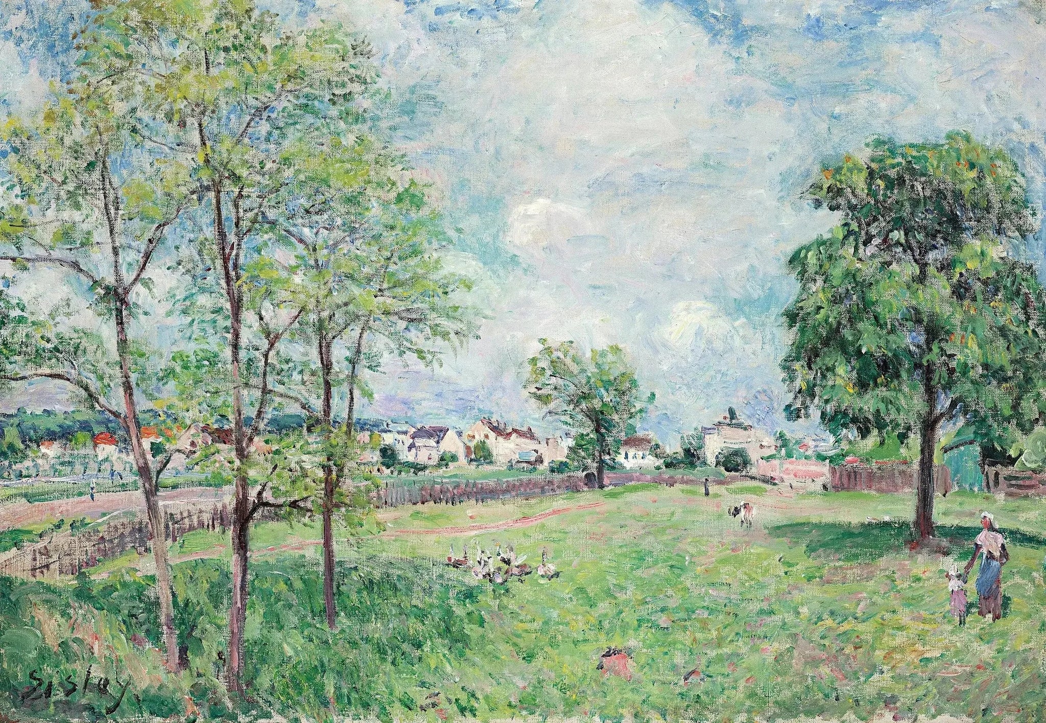 Vue du village - Alfred Sisley image 1 reproduction artisanale de tableau