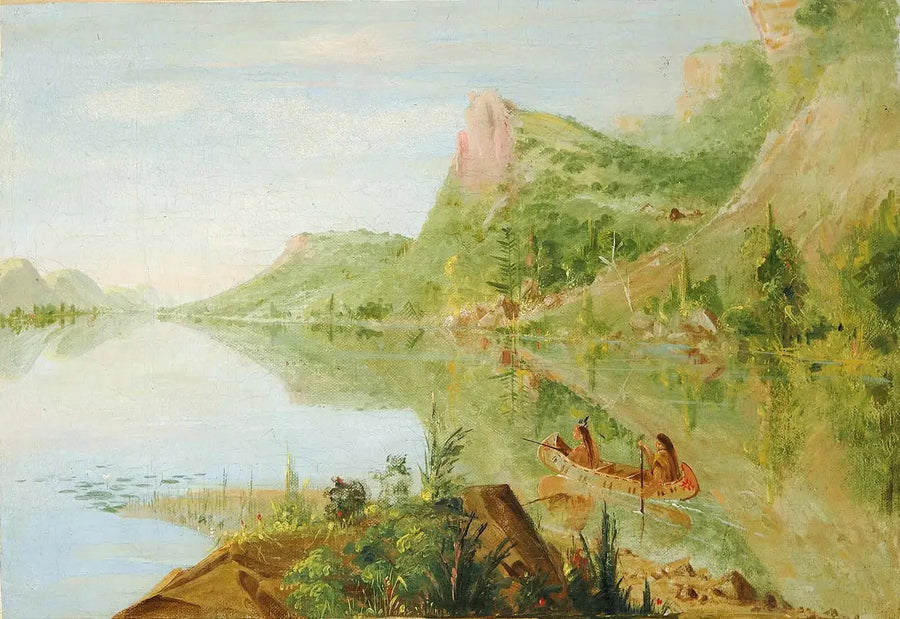 Vista sul fiume Wisconsin, Winnebago Shooting Ducks - George Catlin