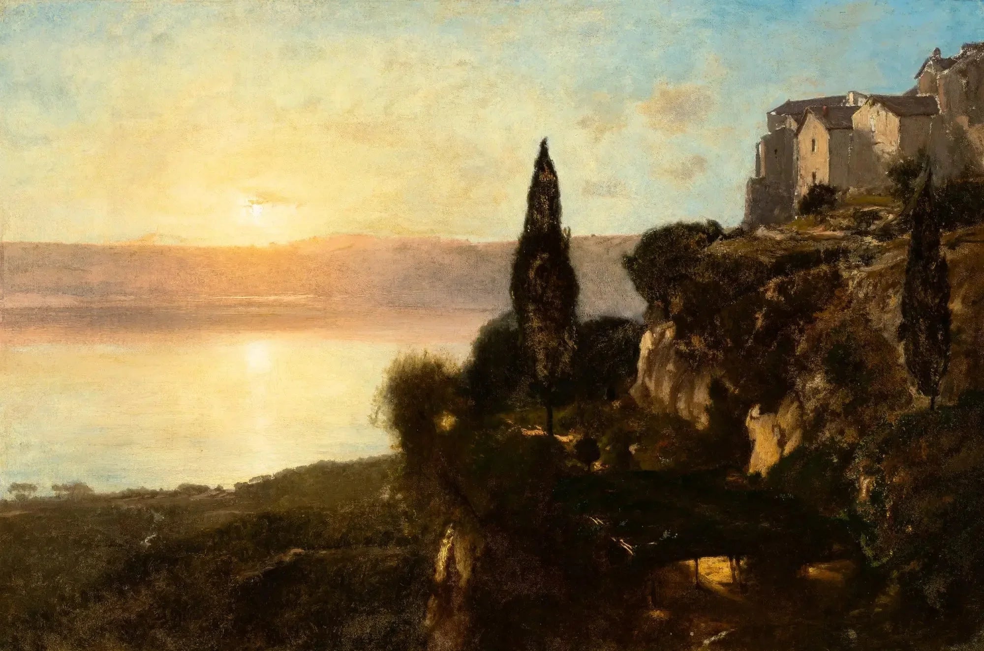 Vue sur le lac de Nemi - George Inness image 1 copie peinte à la main à l’huile