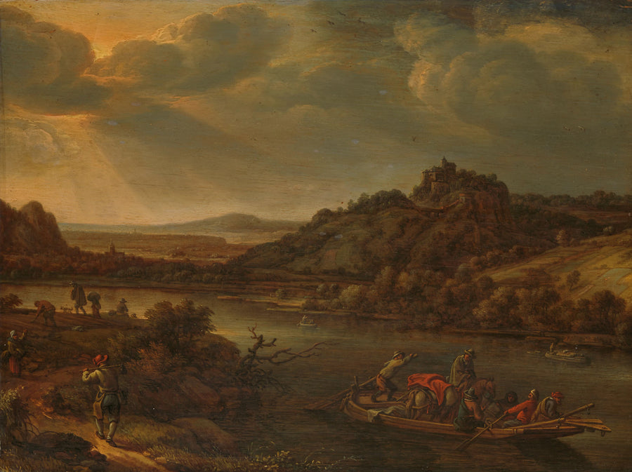 Vue sur la rivière avec ferry - Herman Saftleven II