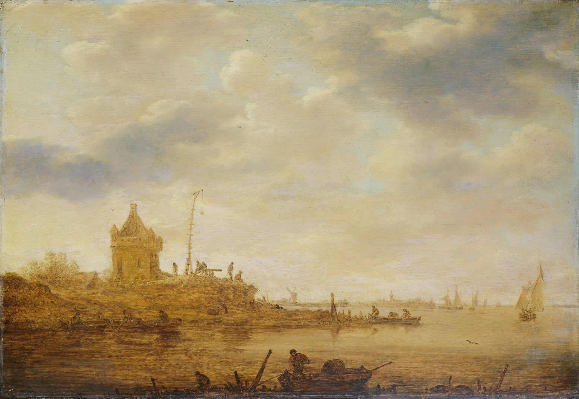 Vue sur la rivière avec poste de garde - Jan van Goyen