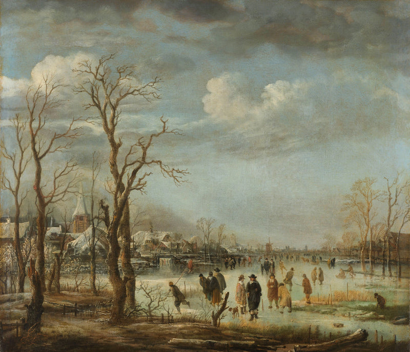 Vue sur la rivière en hiver - Aernout van der Neer