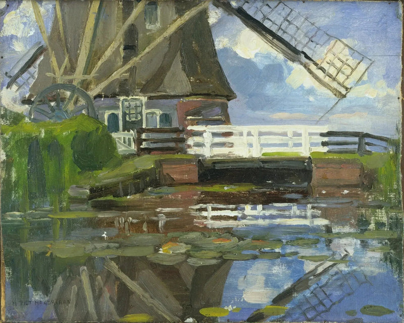 Vista troncata del mulino Broekzijder sulle ali Gein orientate a ovest - Piet Mondrian