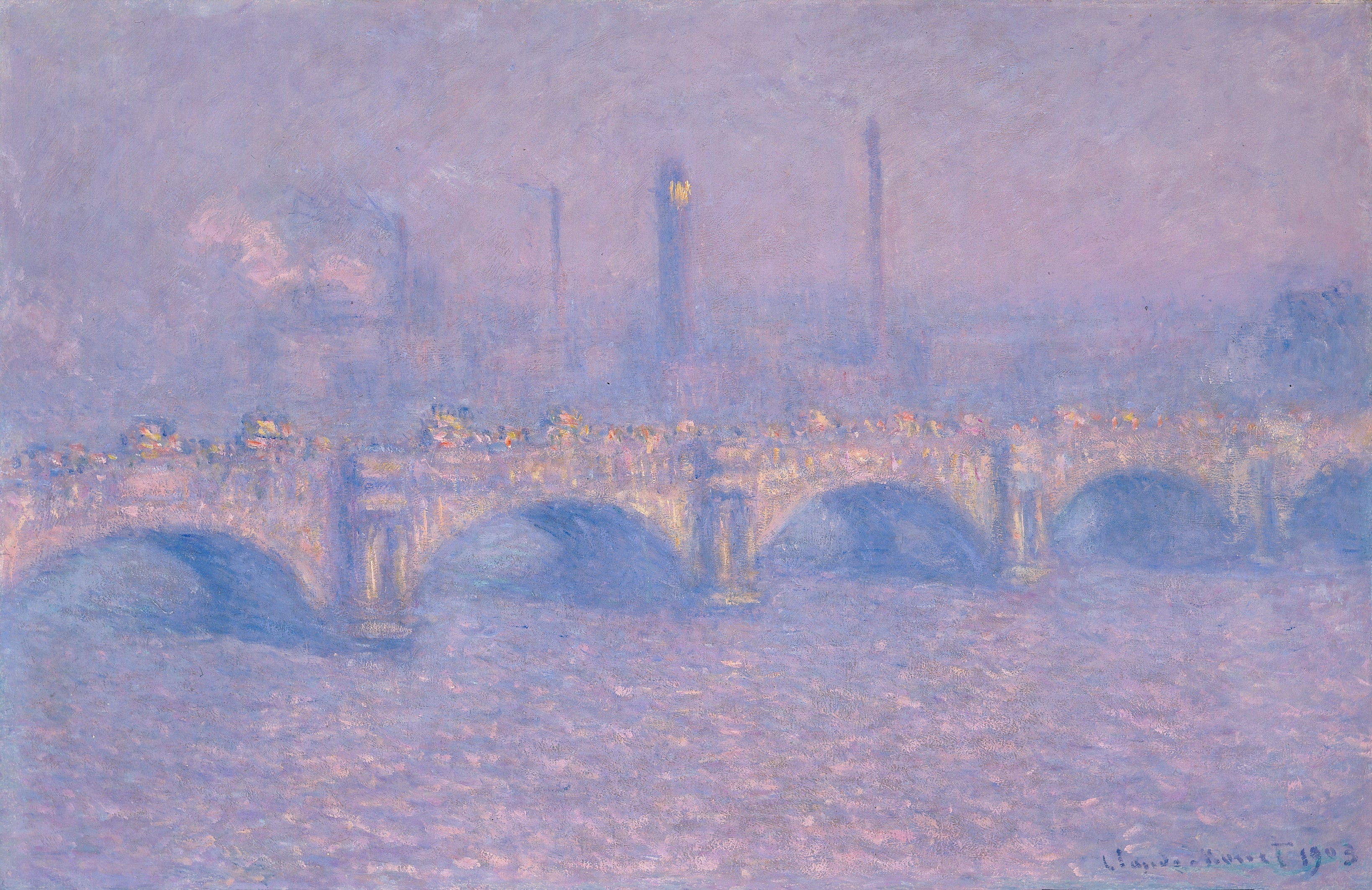 Reproduction du tableau « Waterloo Bridge, soleil voilé. - Claude Monet » par Alpha Reproduction en peinture à l’huile