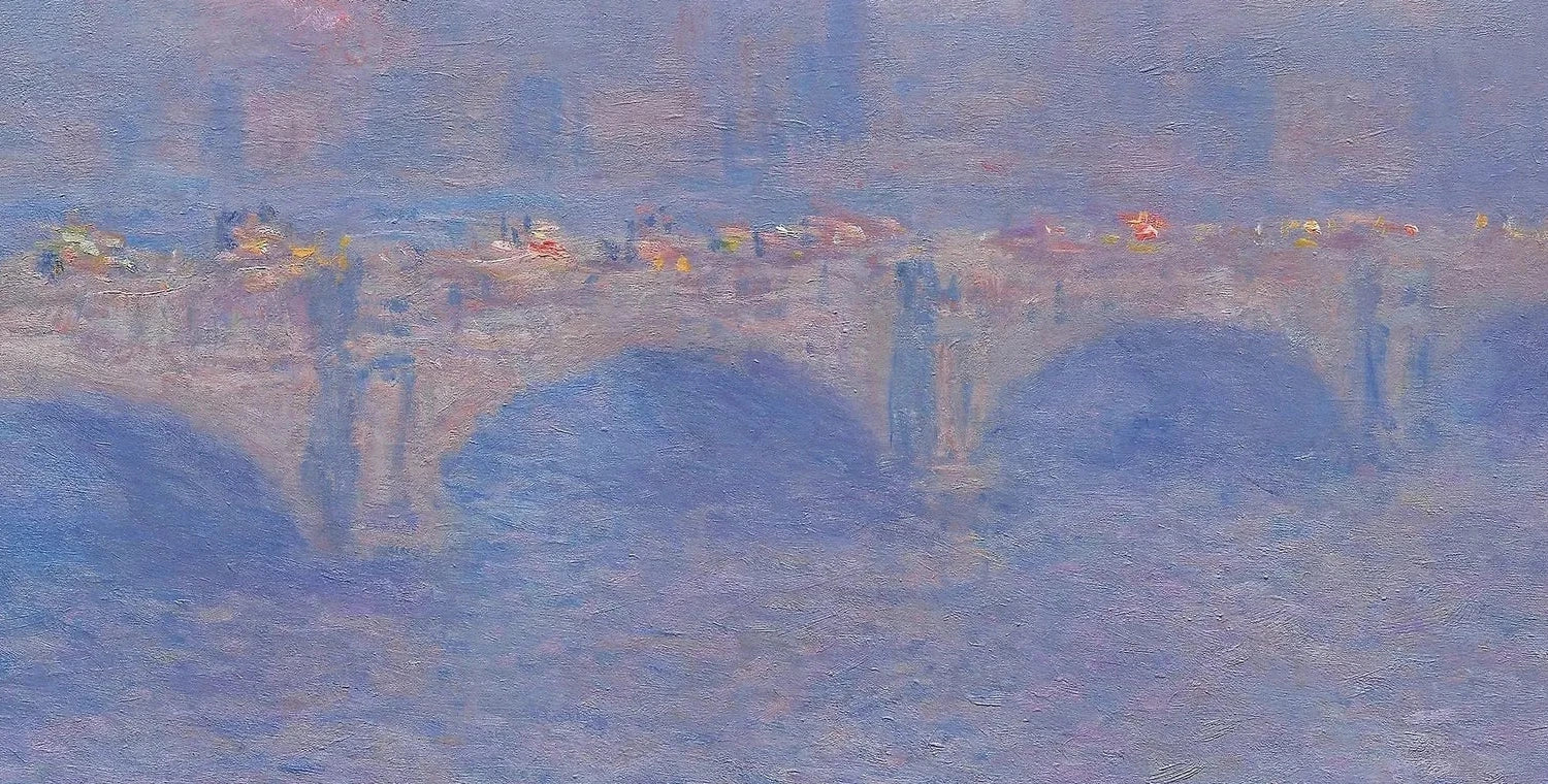 Détail des arches et de la circulation colorée sur Waterloo Bridge de Claude Monet