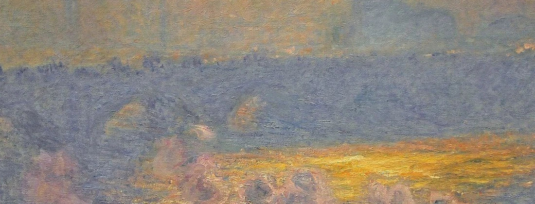 Détail du soleil jaune, des arches et des fumées dans Waterloo Bridge W1566