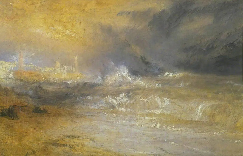 Onde che si infrangono su una riva protetta a Margate (Studio per 'Rockets and Blue Lights') - J. M. W. Turner