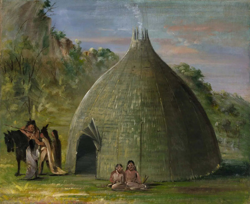 Wichita Lodge, tetto di paglia con erba dei prati - George Catlin