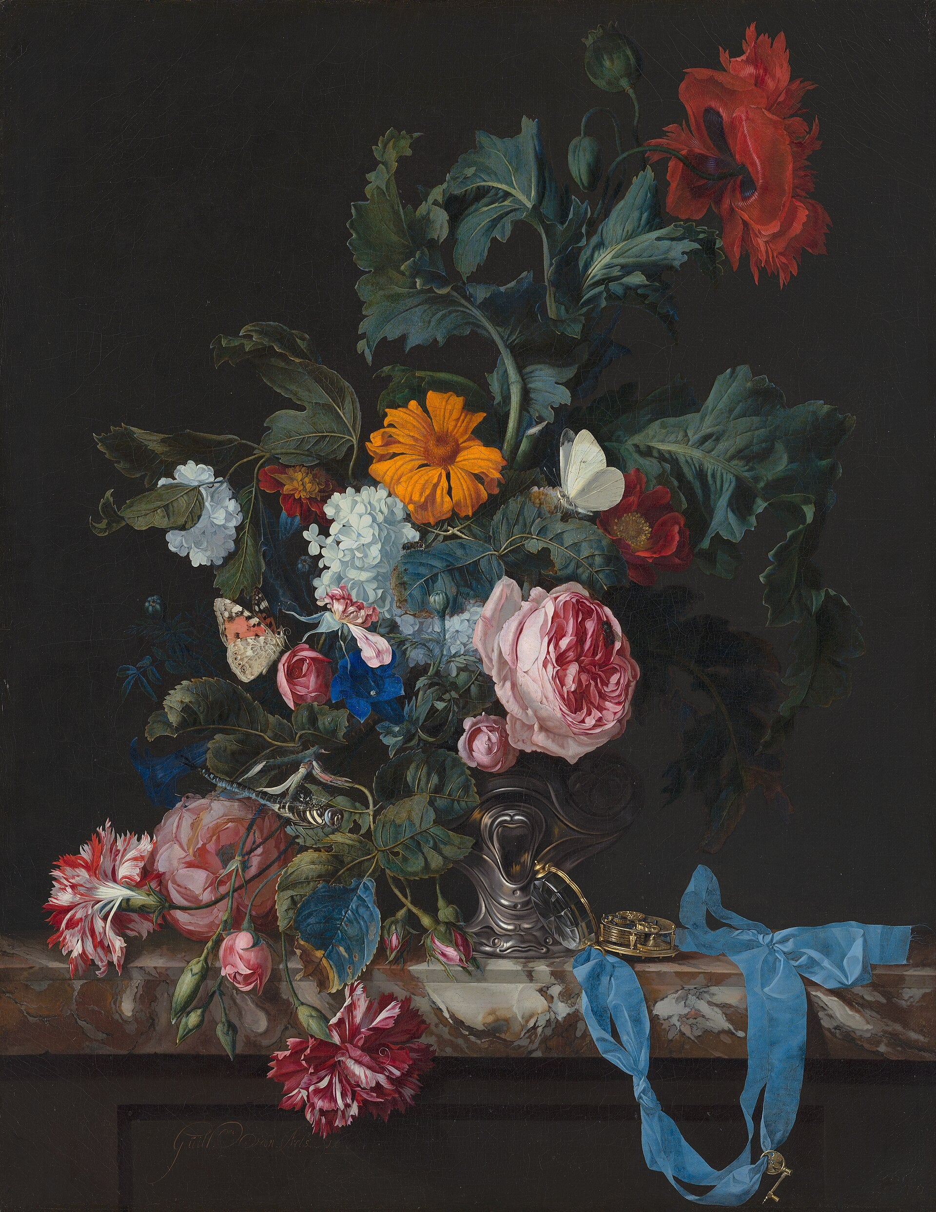 Nature morte aux fleurs avec montre - Willem van Aelst